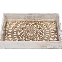 Clearance Brushed Mandala Carved Trays, Set of 2 Decorative Trays