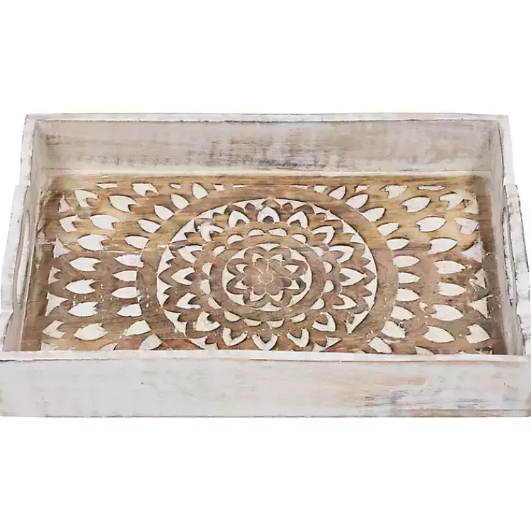 Clearance Brushed Mandala Carved Trays, Set of 2 Decorative Trays