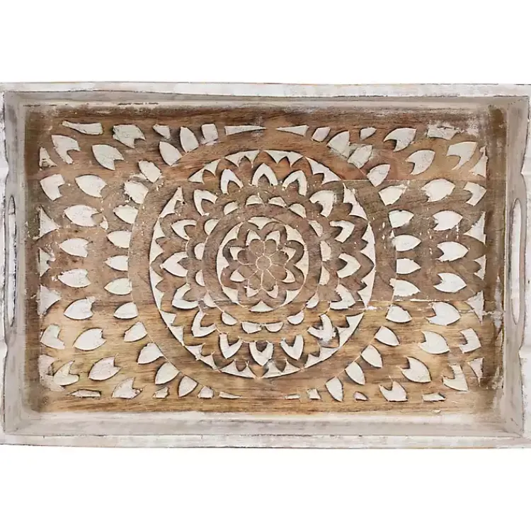 Clearance Brushed Mandala Carved Trays, Set of 2 Decorative Trays