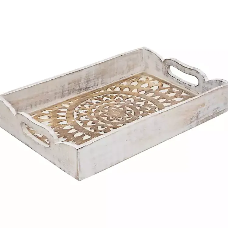 Clearance Brushed Mandala Carved Trays, Set of 2 Decorative Trays