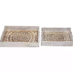Clearance Brushed Mandala Carved Trays, Set of 2 Decorative Trays