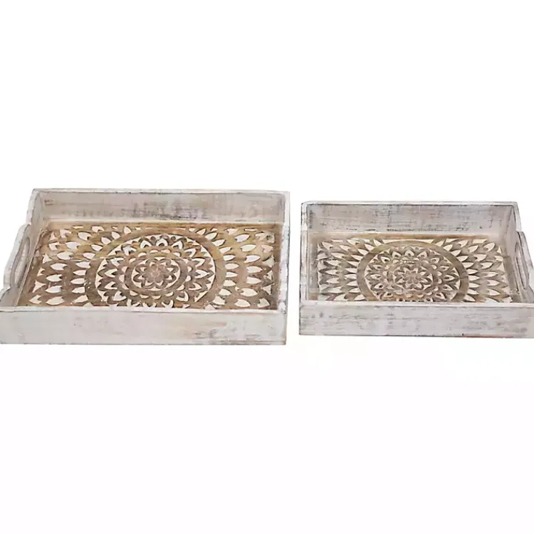 Clearance Brushed Mandala Carved Trays, Set of 2 Decorative Trays