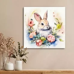 Outlet Bunny Nestled in Flowers Canvas Art Print Easter Decorations