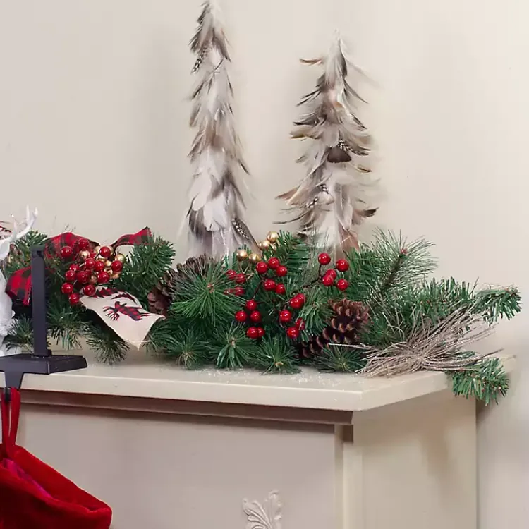 Online Burlap Buffalo Check Foliage Garland Christmas Arrangements & Garland