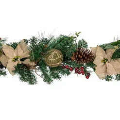 Outlet Burlap Poinsettias and Moss Balls Garland Christmas Arrangements & Garland