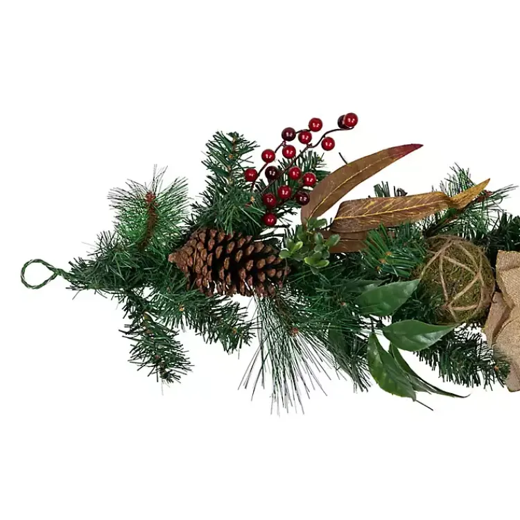Outlet Burlap Poinsettias and Moss Balls Garland Christmas Arrangements & Garland