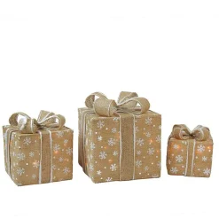 Clearance Burlap Snowflake Pre-Lit Christmas Gifts, Set of 3 Outdoor Christmas Decorations