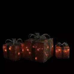 Clearance Burlap Snowflake Pre-Lit Christmas Gifts, Set of 3 Outdoor Christmas Decorations