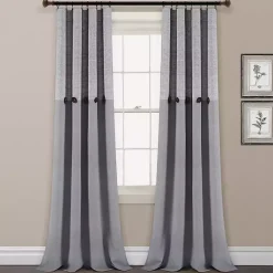 Kirklands Home Curtains & Drapes|Buttons and Stripes Curtain Panel Set, 84 in. Gray