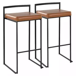 Kirklands Home Bar Stools & Counter Height Stools|Camel Faux Leather Stackable Bar Stools, Set of 2 Tan