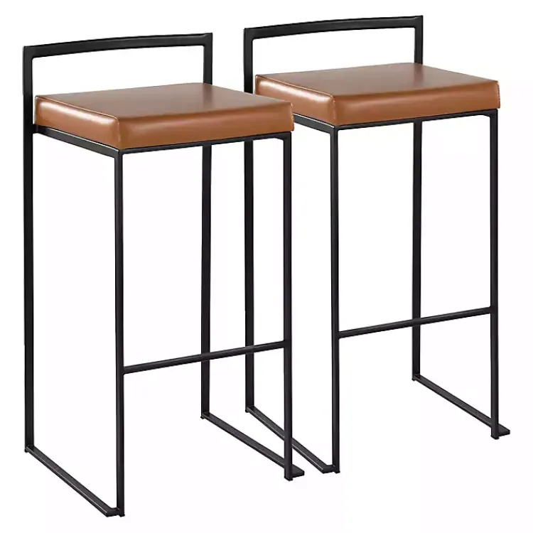 Kirklands Home Bar Stools & Counter Height Stools|Camel Faux Leather Stackable Bar Stools, Set of 2 Tan