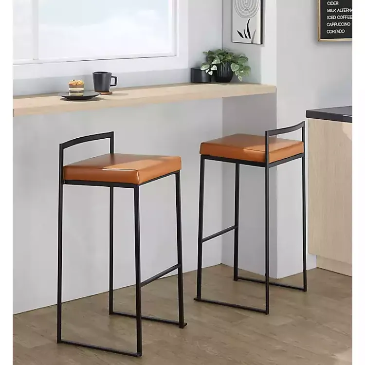 Kirklands Home Bar Stools & Counter Height Stools|Camel Faux Leather Stackable Bar Stools, Set of 2 Tan