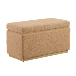 Kirklands Home Benches & Ottomans|Camel Sherpa & Pine Recgle Storage Ottoman Tan