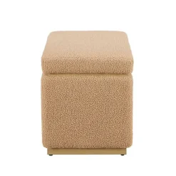 Kirklands Home Benches & Ottomans|Camel Sherpa & Pine Recgle Storage Ottoman Tan