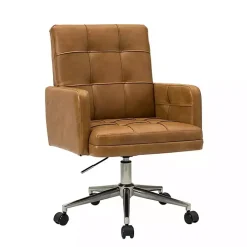Kirklands Home Office Furniture|Camel Tufted Faux Leather Swivel Office Chair Tan