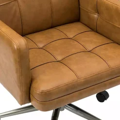 Kirklands Home Office Furniture|Camel Tufted Faux Leather Swivel Office Chair Tan