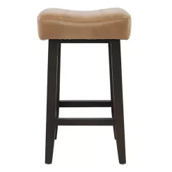 Kirklands Home Bar Stools & Counter Height Stools|Camel Wood and Leather Backless Stool Tan