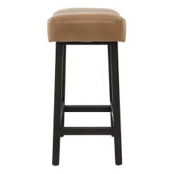 Kirklands Home Bar Stools & Counter Height Stools|Camel Wood and Leather Backless Stool Tan