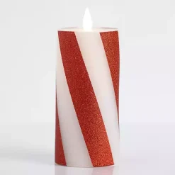 Discount Candy Cane Stripe LED Pillar Candle, 7 in. Flameless Candles