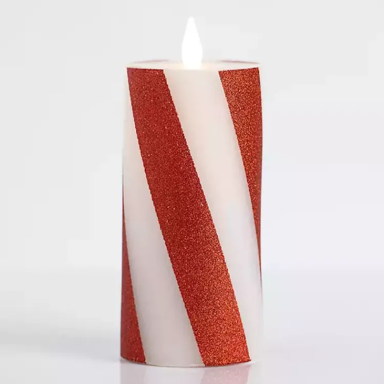 Discount Candy Cane Stripe LED Pillar Candle, 7 in. Flameless Candles