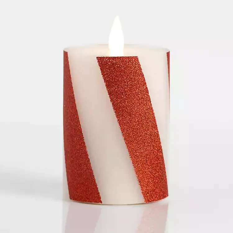 Outlet Candy Cane Stripe LED Pillar Candle, 5 in. Flameless Candles