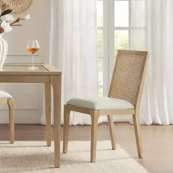 Kirklands Home Dining Chairs|Cane Back Upholstered Wood Dining Chairs, Set of 2 Tan