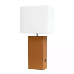 Kirklands Home Table Lamps|Caramel Faux Leather Charging Table Lamp Tan