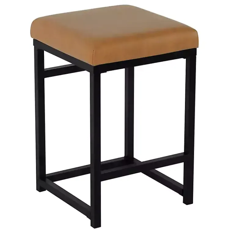 Kirklands Home Bar Stools & Counter Height Stools|Caramel Faux Leather Upholstered Counter Stool Tan