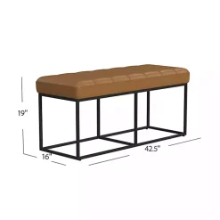 Kirklands Home Benches & Ottomans|Caramel Faux Leather Upholstered Metal Frame Bench Tan