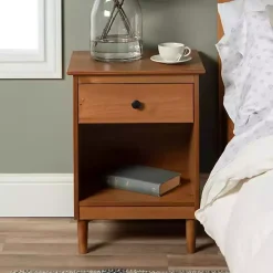 Kirklands Home Nightstands|Caramel One-Drawer Wood Nightstand Brown