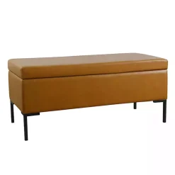 Kirklands Home Benches & Ottomans|Caramel Vegan Leather Storage Bench Brown
