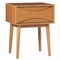Kirklands Home Nightstands|Caramel Wood Mid-Century Modern Nightsd Tan