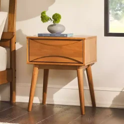 Kirklands Home Nightstands|Caramel Wood Mid-Century Modern Nightsd Tan