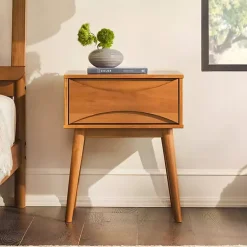 Kirklands Home Nightstands|Caramel Wood Mid-Century Modern Nightsd Tan