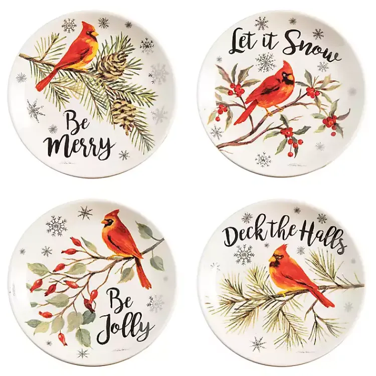 Kirklands Home Serving & Entertaining|Cardinal Christmas Ceramic Plates, Set of 4
