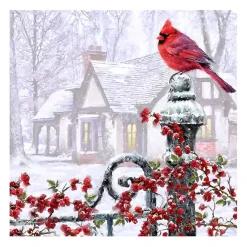 Best Cardinal on a Gatepost Canvas Art Print Christmas Art & Wall Decor