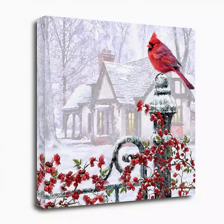 Best Cardinal on a Gatepost Canvas Art Print Christmas Art & Wall Decor