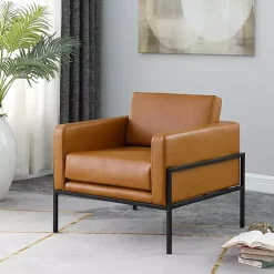 Kirklands Home Accent Chairs|Carmel Vegan Leather Club Accent Chair Brown