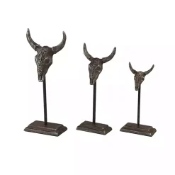 Discount Carved Iron Bullhead Statues, Set of 3 Statues & Figurines