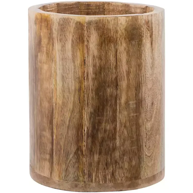 Kirklands Home Kitchen Storage|Carved Mango Wood Utensil Crock Brown