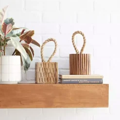 Discount Carved Teak Wood and Rope Door Stoppers, Set of 2 Decorative Accents