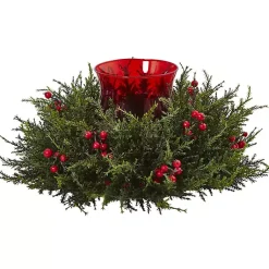 Cedar and Berry Candle Ring Centerpiece Christmas Centerpieces