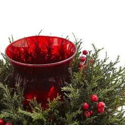 Cedar and Berry Candle Ring Centerpiece Christmas Centerpieces