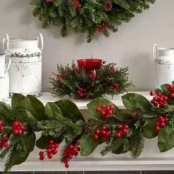 Cedar and Berry Candle Ring Centerpiece Christmas Centerpieces