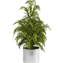 Sale Cedar Pine Mini Tree in Corrugated Metal Planter Christmas Arrangements & Garland
