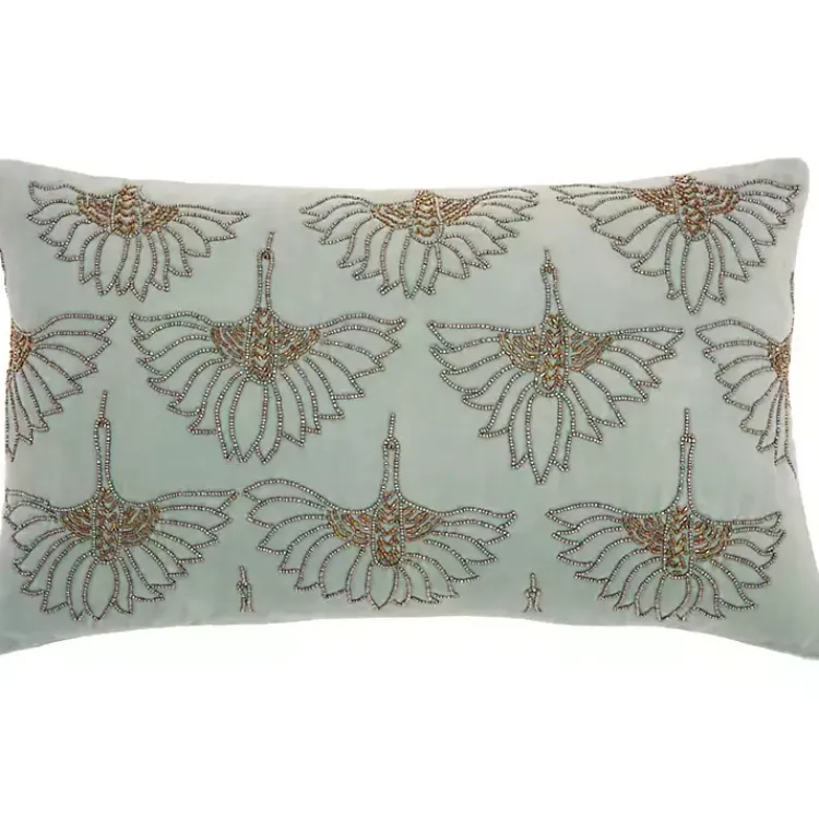 Best Celadon Beaded Floral Motif Lumbar Pillow Pillows