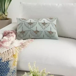 Best Celadon Beaded Floral Motif Lumbar Pillow Pillows