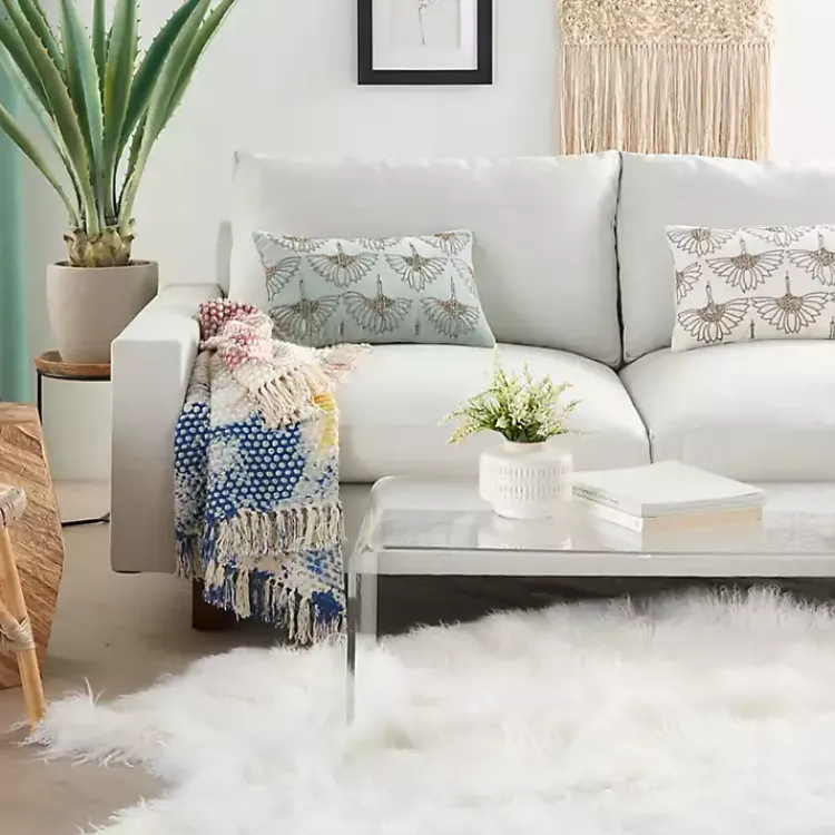 Best Celadon Beaded Floral Motif Lumbar Pillow Pillows