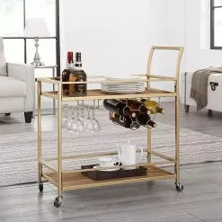 Kirklands Home Kitchen Islands & Bar Carts|Celeste Gold Metal and Wood Bar Cart