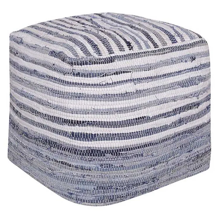 Hot Chambray Woven Stripe Cotton Pouf Poufs & Floor Cushions